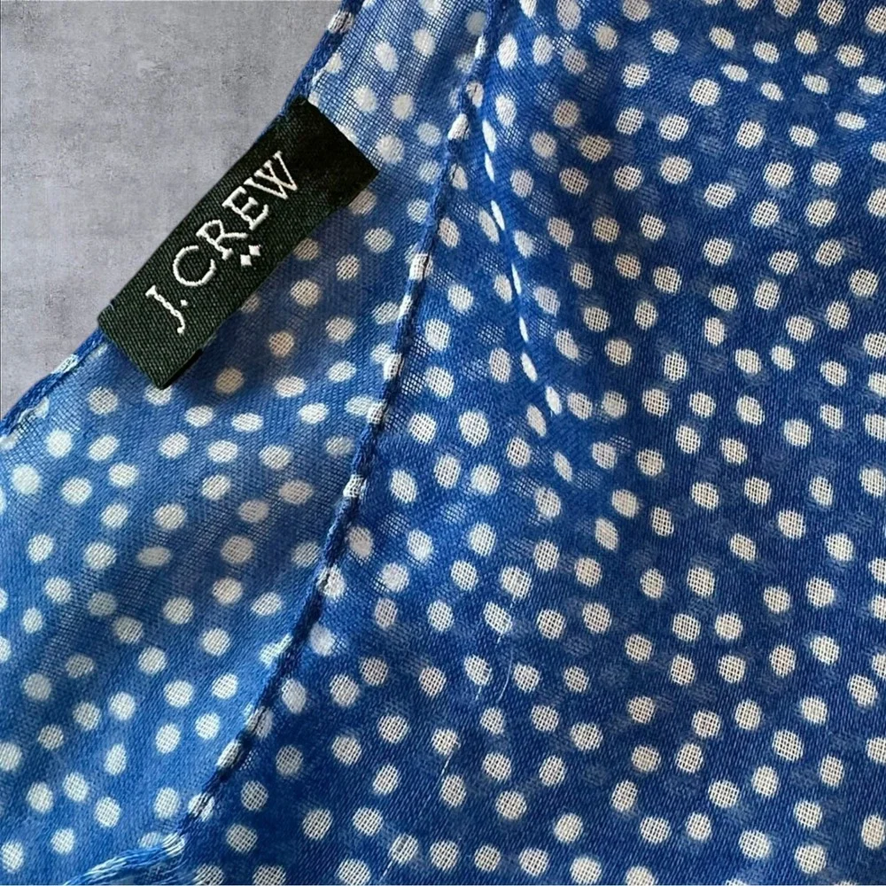 J Crew Scarf Womens Blue Polka Dot Lightweight‎ Frayed Fringe 70x20